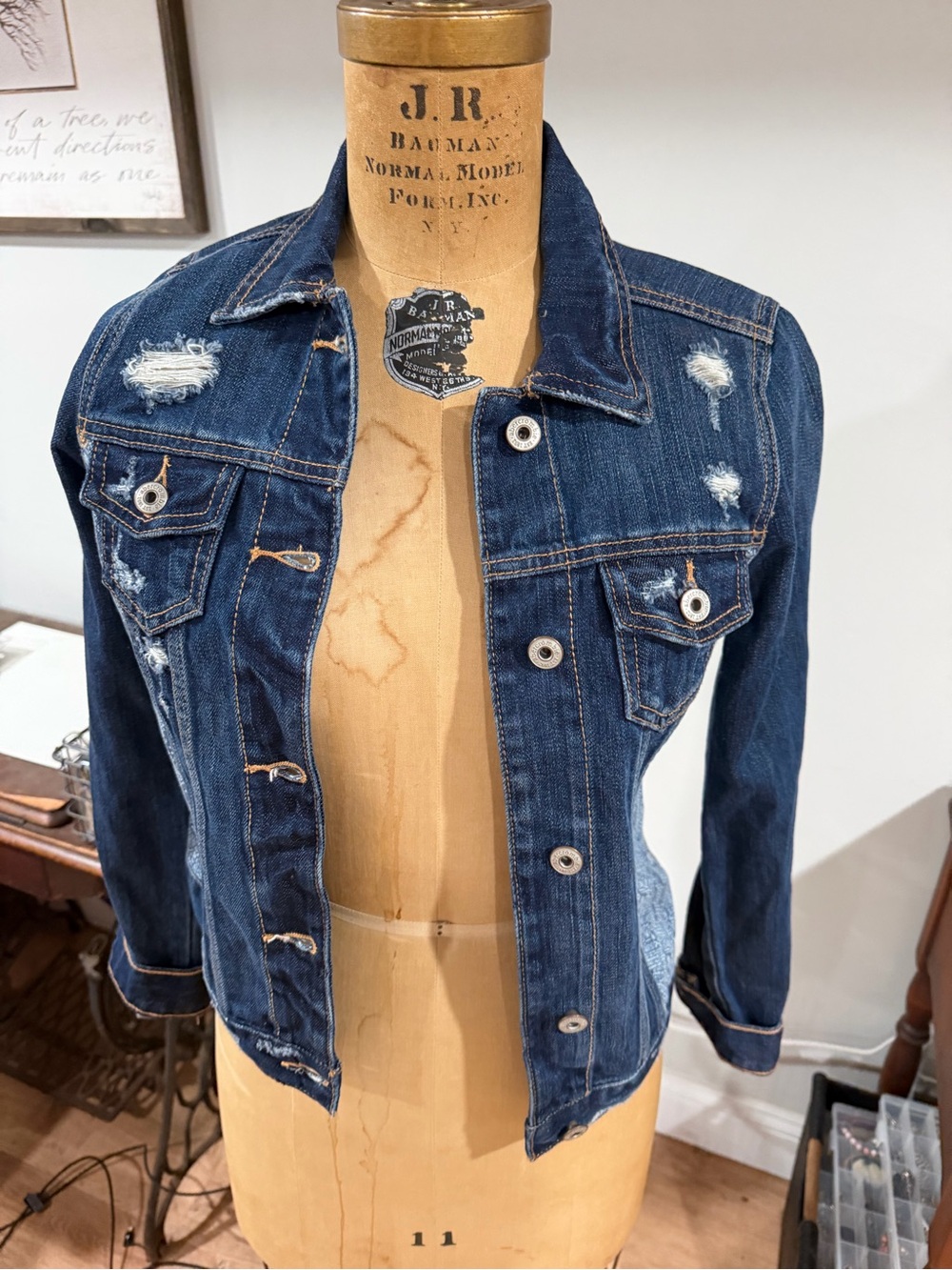 Abercrombie & Fitch Distressed Dark Blue Denim Jacket